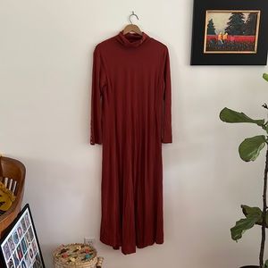 Soft Surroundings Women Red Long Sleeve Velvet Turtleneck Santiago Maxi Dress S